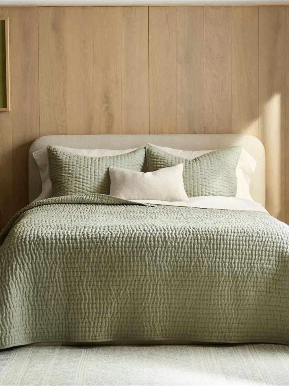 Quince NWOT European Linen Cotton Stitch Quilt Sage Green. No Shams